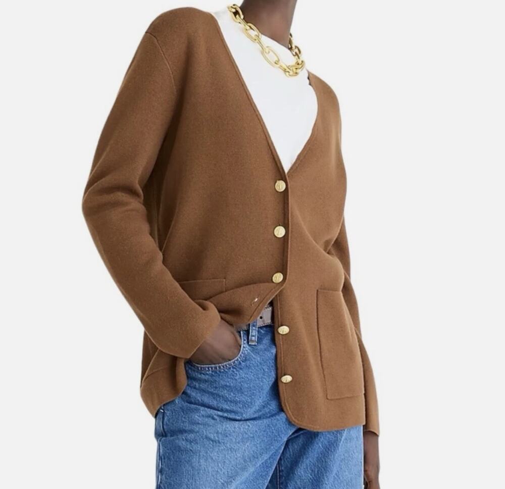 J. Crew Giselle V-neck sweater-blazer Walnut Brown XS BV316 cotton wool